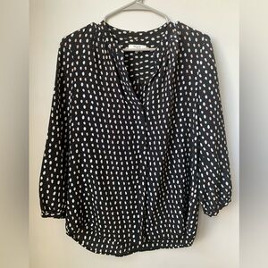 Madewell 100% Silk Black Blouse with Cream Polka Dots